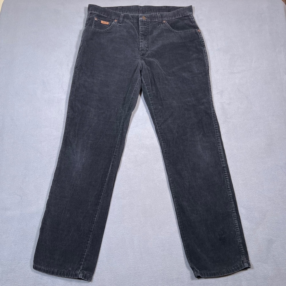Vintage Wrangler Corduroy Pants Size 34x32 Black Straight Leg Made in USA